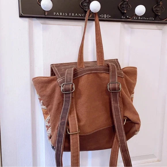 Myra Bag Vibrant Fine Leather/Rug Bohemian Design Backpack  display picture 1